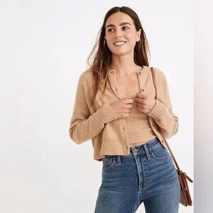 Madewell Women's Cropped Tan Cardigan, Size Small, wool blend